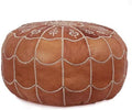 Stuffed Arch Design Moroccan Leather Pouf Ottoman, Handmade, Pre-Filled, 100% Genuine Leather, 14” Height x 22” Diameter – Boho Chic Footstool & Living Room Décor (Dark Tan)