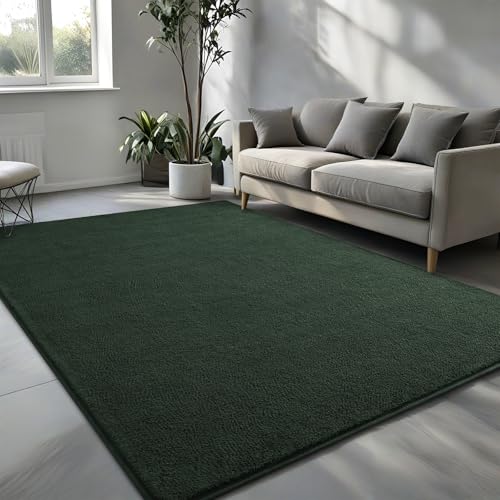 Pettop 4x6 ft Dark Green Area Rugs for Bedroom Living Room, Washable Memory Foam Indoor Carpet, Modern Aesthetic Minimalist Non Slip Soft Comfy Carpet for Boys Girls Dorm Home Decor - color: Dark Green, size: 4' X 6' (Rectangular)