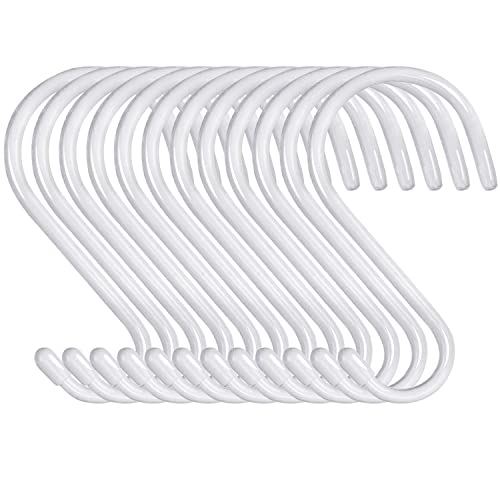 4 Inch Heavy Duty S Hooks - 12 Pack, Large Vinyl Coated, White Rubber Coated Non Slip Metal S Hangers for Hanging Closet, Garden, Plants, Jewelry, Pot, Pan, Cups, Towels - color: White, size: 4 Inch-12 Pack