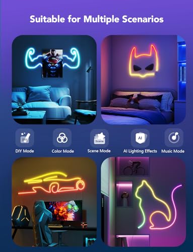 Govee RGBIC Neon Lights, LED Smart Neon Rope Light 2 Works with Matter, Alexa, Google Assistant, Custom DIY Neon Strip Lights for Bedroom and Wall Decor, Softer Material, 16.4ft, White - size: 16.4ft