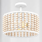 White Wood Beaded Boho Chandelier - Modern Nursery Ceiling Light Fixture, Beaded Semi Flush Mount Light, Farmhouse Lights for Bedroom Hallway Foyer Living Kids Room - color: White Chandelier