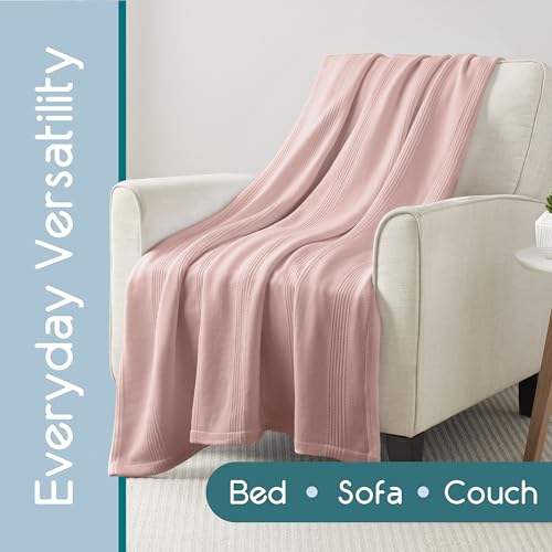 Vellux 100% Cotton Blanket, King, 108x90, Pink Clay | Soft, Breathable Knit, Lightweight, All Season, Machine Washable, Oeko-Tex Certified, Hotel Quality - color: Pink, size: King