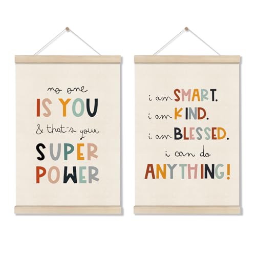 DOI-LANEE Positive Affirmations Wall Decor for Kids, Inspirational Motivation Poset Banner for Office Classroom Playroom Nursery Bedroom, No One Is You Superpower I Can Do Anything, 2 Pack - color: Off-White A04