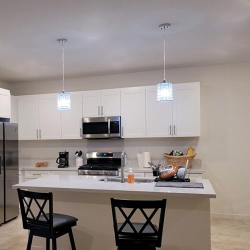 TISLYCO Modern Crystal Pendant Light Fixtures Set of 2, Ceiling Hanging Crystal Chandelier Over Kitchen Island Sink Lighting,Chrome Pendant Lighting For Dining Room, Bathroom, Hallway, EntryWay,Closet - color: 5.9"x5.5"-2*Silver pendant light