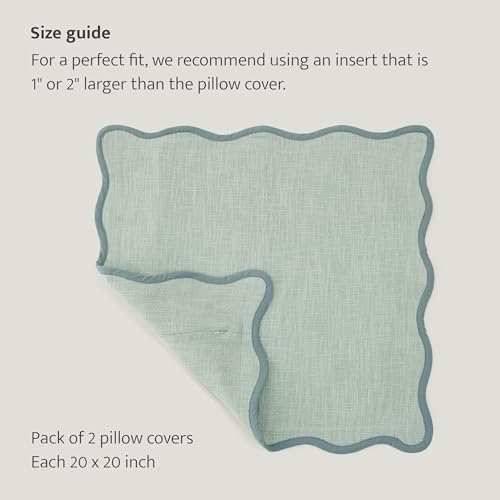Double Stitch Scalloped Throw Pillow Covers - 100% Cotton Set of 2 Decorative Boho Pillow Covers 20 x 20 Inch, Made in India, Square Cushion Case, Modern Home Decor for Couch Sofa, Green Forest - color: Green Forest, size: 20" x 20" (Pack of 2)