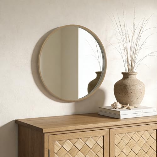 WallBeyond Round Wood Mirror 24" Circle Wall Mirror for Bathroom Round Wall Mirror for Wall Decor, Vanity, Entryway Living Room, Honey - color: Honey, size: 24"L x 24"W