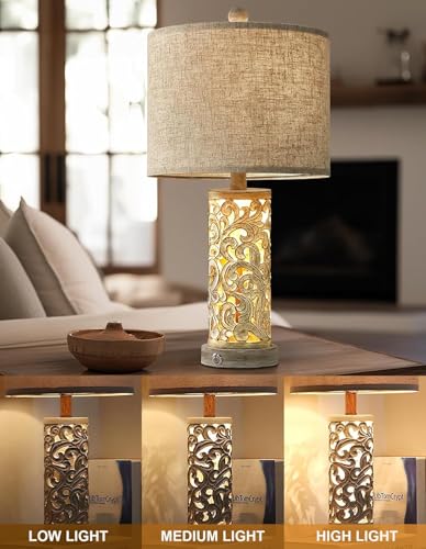 OYEARS Bedside Table Lamps Set of 2 with USB & Night Light, 22'' Dimmable Touch Lamps for Nightstand, Farmhouse Lamps for Bedroom Living Room Home Offce (Bulb Included) - color: Rustic Grey