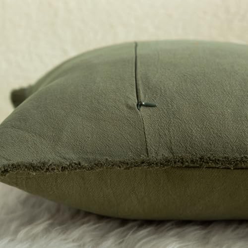 MANDIOO Set of 2 Neutral Cotton Fringe Throw Pillow Covers Decorative Boho Farmhouse Cushion Covers Cozy Tassels Pillowcase for Couch Sofa Bedroom Living Room Home Decor 12x20 Inch Olive Green - color: Olive Green, size: 20" x 12" (Pack of 2)