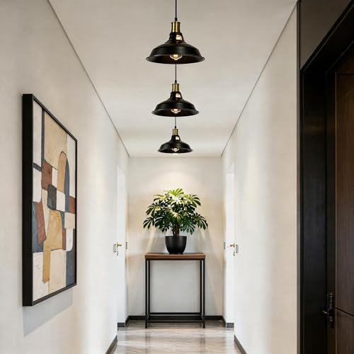1-Pack Pendant Light Fixtures, Industrial Hanging Light with Metal Shade, Farmhouse Pendant Lighting for Kitchen Island, Hallway, Dining Room, Black & Gold - color: Metal Shade 1-Light (Black and Gold)
