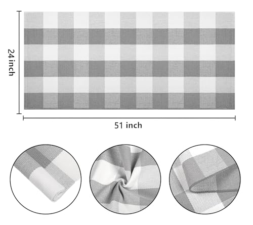 Grey and White Buffalo Plaid Rug 24''x 51''Checkered Outdoor Porch Rug Cotton Woven Machine Washable Farmhouse Mat for Indoor,Outdoor, Kitchen, Farmhouse, Entryway,Bathroom - color: Grey Buffalo, size: 24''x 51''