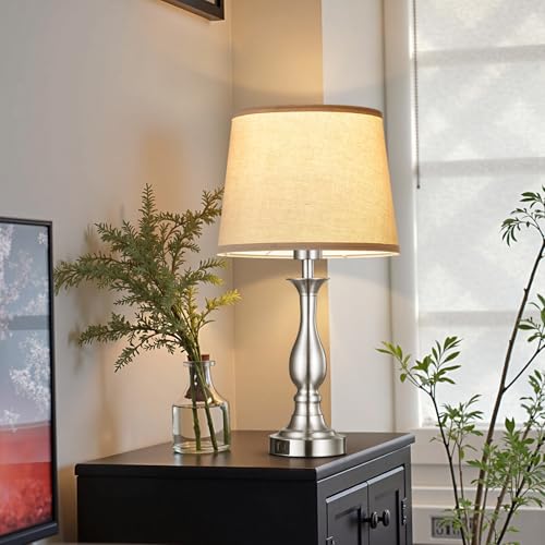 Bedside Table Lamp Touch Control Bedroom Lamps with USB A and C Charging Port 3 Way Dimmable Touch Lamps for Nightstand Living Room Bedroom Dorm Home Office Reading, Set of 2 - color: Silver