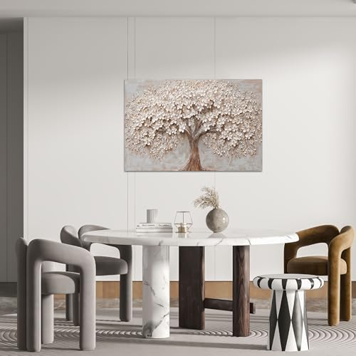 Canvas Wall Art Decor Prints Modern Botanical Wall Art Pictures for Living Room Tree of Life Wall Art Decor White Flower Wall Art Prints Canvas Art Wall Decor Artwork for Walls Bedroom Office Decor 24" X 36" - color: White Browm, size: 36"L x 24"W