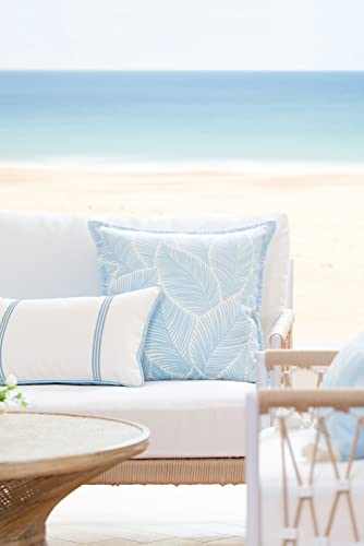 Hofdeco Premium Coastal Hampton Style Patio Indoor Outdoor Pillow Cover Only, 20"x20" Water Resistant for Backyard, Couch, Baby Blue Palm Leaf - color: Baby Blue Leaf, size: 20" x 20" (Pack of 1)