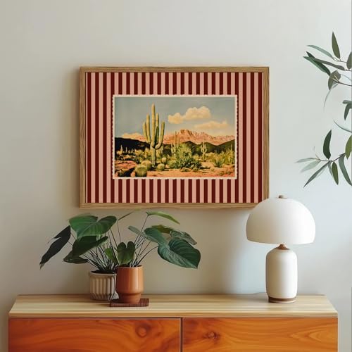 Framed Vintage Western Landscape Wall Art Set of 3, Striped Postcards Southwest Desert Cactus Pictures Wall Decor Paintings, Boho Plant Canvas Prints for Living Room Bedroom Office 16x24 inch - color: Vintage Striped, size: 24L" x 16W"