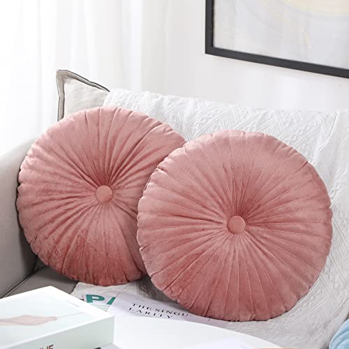 Namalu 2 Pcs Round Throw Pillow 13.8 Inch Decorative Round Velvet Floor Pillows Pumpkin Throw Pillows with Center Button for Thanksgiving Home Decor Living Room Sofa Couch Bed Chair (Pink) - color: Pink