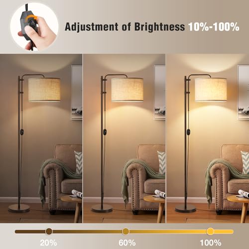 Floor Lamp for Living Room, Adjustable Height Standing Lamps with 350° Rotate Linen Lampshade, 67.5-Inch Brown Modern Tall Lamp Dimmable Floor Lamps for Corner Bedroom Home Office (Bulb Included) - color: Brown+Linen Fabric Shade