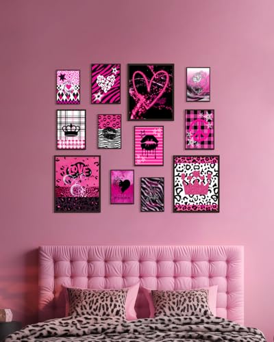 KBKBART Mcbling Y2k Room Decor Aesthetic, 12 Pcs Trashy Y2k Posters and 50 Pcs Y2k Sticker for Teen Girl's Bedroom, Early 2000s Room Decor, Hot Pink Wall Art Aesthetic Pictures, Emo Baddie Prints Wall Collage for Dorm Bedroom Apartment Decor (UNFRAMED) -