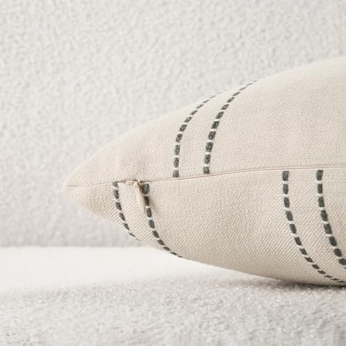 Decorative Throw Pillow Covers 20x20 Inch Set of 2 Linen Striped Accent Neutral Beige Farmhouse Boho Square Cushion Covers for Couch Sofa Bed Living Room Modern Home Decor, Grey - color: Grey, size: 20" x 20" (Pack of 2)