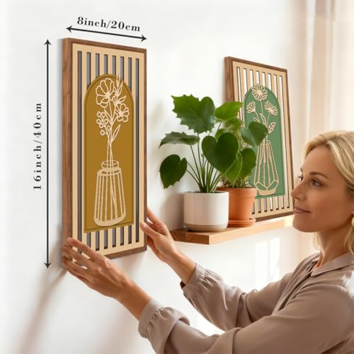 BINCUE 3 Pcs Boho Flower Wall Decor,Modern Floral Wall Art Botanical,Bohemian Floral Hanging Decor Abstract Minimalist Wildflower Wooden Art for Living Room Bedroom Office 7.9 x15.8 Inch - color: Colourful Flower B