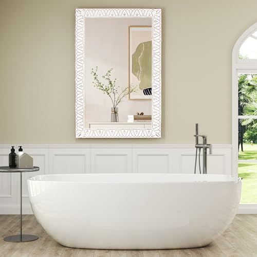 36x24 Inch Farmhouse Rectangle Wall Mirrors with Wooden Frame, Rustic Decorative Rectangular Mirror for Living Room, Bedroom, Bathroom, Entryway - Vertical/Horizontal Hanging - color: I - Rectangular - 24x36 in