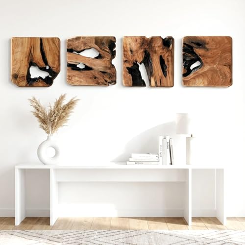BOTALEGRE 4-Piece Cedar Wood Wall Art Set, Rustic Abstract Wall Decor for Home