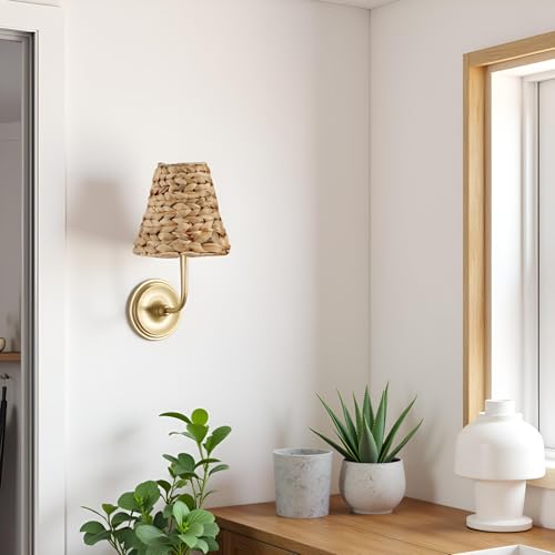 Aspen Creative 51004 Empire Clip On Chandelier Water Hyacinth Lamp Shade, 3" Top x 6" Bottom x 4-3/4" Slant Height - color: Water Hyacinth