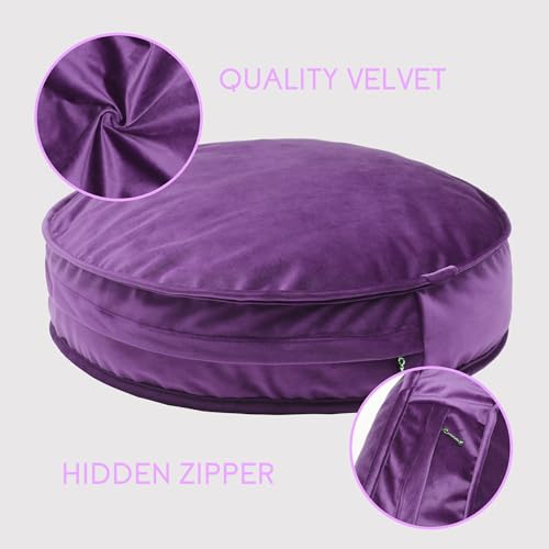 Round Floor Pillow Cover Velvet Throw Seating Pouf Yoga Meditation Cushion Plush Case Reading Room Decor Cover Only (25.6IN, Purple) - color: Purple, size: 25.6" x 25.6" (Pack of 1)