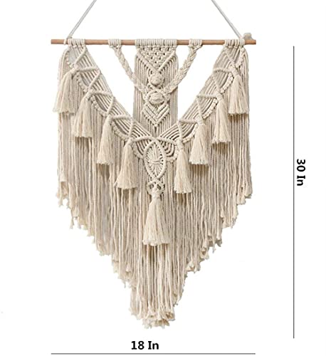 BMIDRUT Hanging Macrame Tapestry Woven Boho Wall Art Handmade Macrame Tapestry Home Wall Decor Wall Pediment 18x30 Inch (Beige) - color: Beige