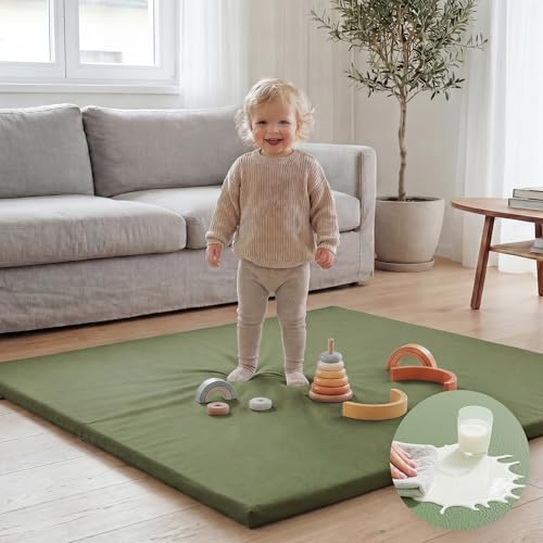 Huloo Sleep Baby Play Mat 50x50 Inches, 1.3" Thick Padded Waterproof Floor Cushion & Playpen Mat with Vegan Leather, Non-Slip & Non-Toxic Nursery Rug for Infants, Toddlers & Kids(Green) - color: Green, size: 50"×50"×1.3"