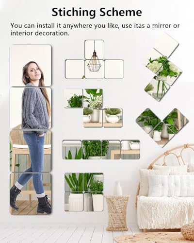 Unbreakable Mirror Tiles, 4PCS 14”x14” Peel And Stick on Mirror for Wall Mirrors Decorative, Toddlers for Kids Bedroom, Plastic Gym Frameless Door Small Adhesive Mirrors for Classroom Decor Stickers - color: Silver, size: 4pcs-14x14 inch
