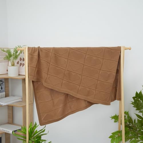 Baby Knit Cotton Blanket Mocha Heart Texture Soft Cotton Nursery Crib Throw for Baby Shower Birthday Size 30x40 - color: Mocha, size: 30"x40"