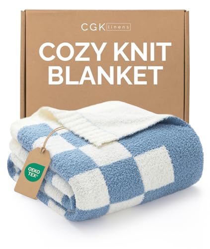 Super Soft Throw Blanket - Checkered Blanket for Couch, Bed, Sofa, Chair - Lightweight Warm Double Sided Knit - All Season Cozy, Fuzzy, Anti-Static Microplush Blanket for Women - 50x60 (Blue/Cream) - color: 05 - Checkered Dusty Blue/Cream