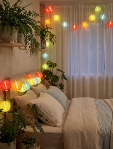8.5Ft Lantern String Lights Plug in, Spring Outdoor Decor Fairy Lights with 10 LED Multicolor Lanterns, Waterproof Hanging Patio Lights for Summer Hawaiian Camping Tent Holiday Party Garden - color: Multicolor Lantern