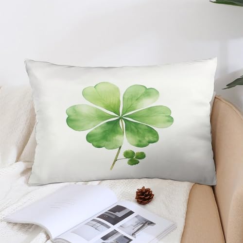 Pillowcases Watercolor Green Lucky Clover Pillow Case Cushion Standard Queen Size 16 "x24 Green Lucky Shamrock Spring Pillows Rectangle Two Sides Printed for Sofa Bedroom Home Decorative - color: Pattern-4, size: 24" x 16" (Pack of 1)