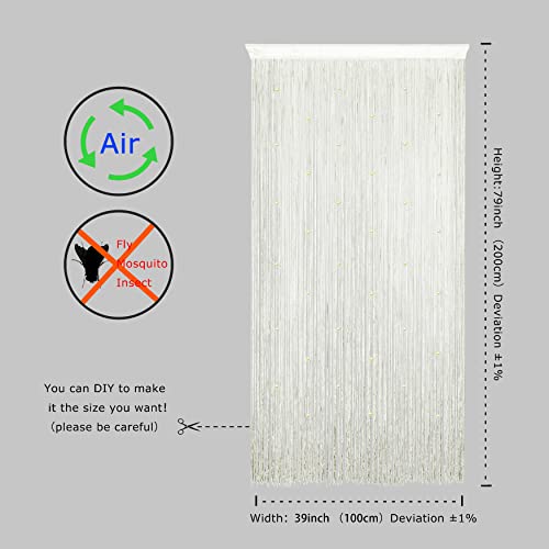 YaoYue Beaded Curtain Door String Curtains for Doorway Tassels Beads Hanging Fringe Hippie Room Divider Window Hallway Entrance Wall Closet Bedroom Privacy Decor (39×79in/100×200cm, Beige) - color: Beige, size: 39"W x 79"L (Pack of 1)