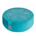 Embroidered Meditation Pillow D=16" H=5.5" Round Velvet Meditation Cushion Yoga Bolster Floor Pouf Zafu Natural Buckwheat hulls Sitting on Floor Removable Organic Cotton Cover Large Kneeling Pillow - color: Cyan Blue