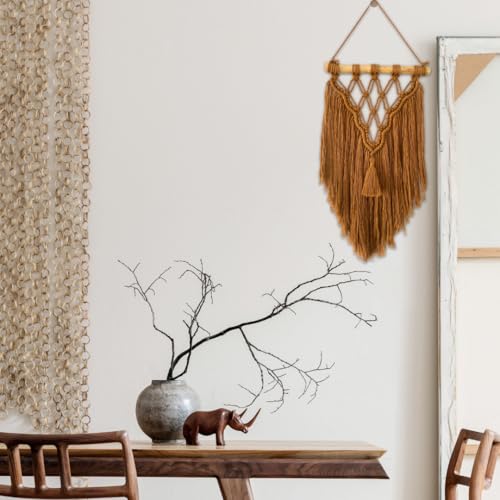 Majarlikha COLLECTIONS Macrame Wall Hanging Decor - Boho Style Minimalist Wall Ornament Home Decorative Flat Tapestry Classic Design Bohemian Decor, Mesh Pattern, Russet, 1pc - color: Russet