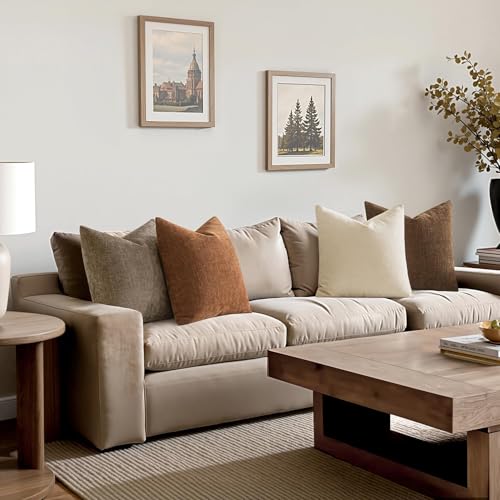 MIULEE Pack of 4 Fall Decorative Throw Pillow Covers 16x16 Inch Brown Chenille Textured Throw Pillows Boho Farmhouse Rustic Cushion Covers for Vintage Modern Home Decor Couch Sofa Bed Living Room - color: Brown, size: 16" x 16" (Pack of 4)