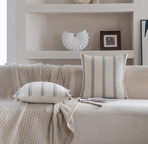 Cethom Boho Throw Pillow Covers 20x20 Set of 2, Grey Striped Decorative Pillow Cases for Couch Chair Bed, Farmhouse Modern Accent Cushion Covers for Living Room Bedroom Sofa Home Decor - color: Grey, size: 20" x 20" (Pack of 2)