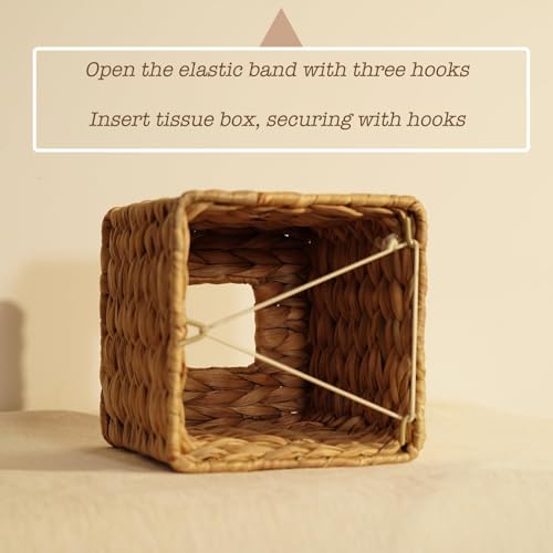 PINXIURY Water Hyacinth Handwoven Tissue Box Cover, Natural Handmade Wicker Napkin Box Holder, Handcrafted Square Facial Tissue, Rustic Decorative on Table and Bathroom, Office, Boho Decorative - color: Water Hyacinth, size: Single