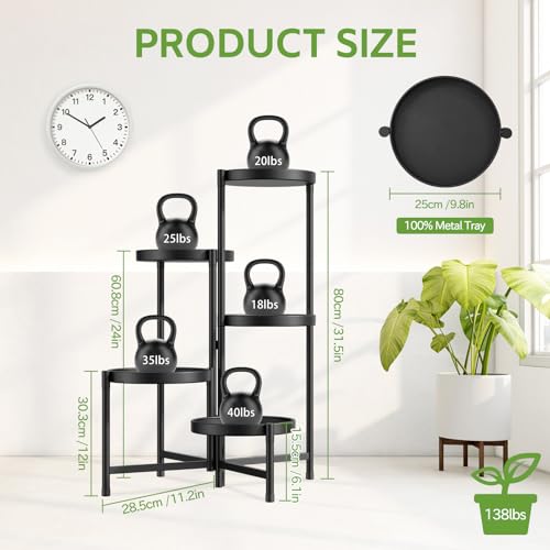iDavosic.ly 5 Tier Large Plant Stand Indoor with 10 Inch Wide Tray, Tiered Corner Metal Outdoor Flower Display Holder Shelf, Folding Tall Rack for Patio Porch Living Room, Modern Black - color: Black, size: 5 Tiers