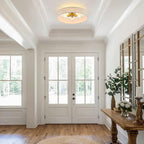 VILUXY Gold Semi-Flush Mount Ceiling Light Fixture 24" Large Modern Ceiling Light with Linen Fabric Drum Shade 5-Light Round Ceiling Lamp for Bedroom Dining Room Entryway - color: Gold&Linen