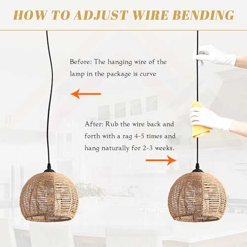 2 Pack Wicker Pendant Light Natural Woven Pendant Light Boho Chandelier Light Fixture Dome Rustic Farmhouse Pendant Lights Rattan Light Fixture for Kitchen Island Dining Room (Bulb Incl.) - color: 8.7" Natural 2-Pack