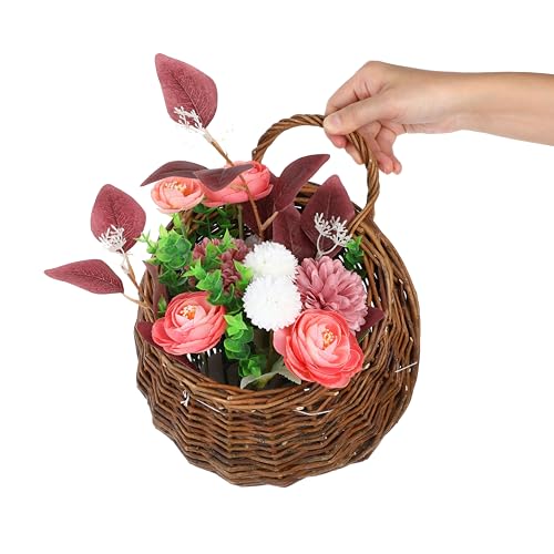 LIOOBO 2pcs Woven Rattan Wall Hanging Flower Pots Set Small Medium Plant Containers for Indoor Outdoor Garden Rustic Hanging Planter Baskets for Succulents
