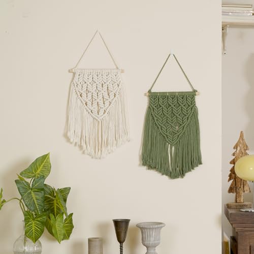 Nashibowu Small Macrame Wall Hanging Decor Boho Tapestry for Bedroom Living Room Dorm Nursery and Office, Cute Aesthetic Wall Art for Small Spaces for Teen Girls and Home Decor (White, 16 * 10 Inch) - color: White