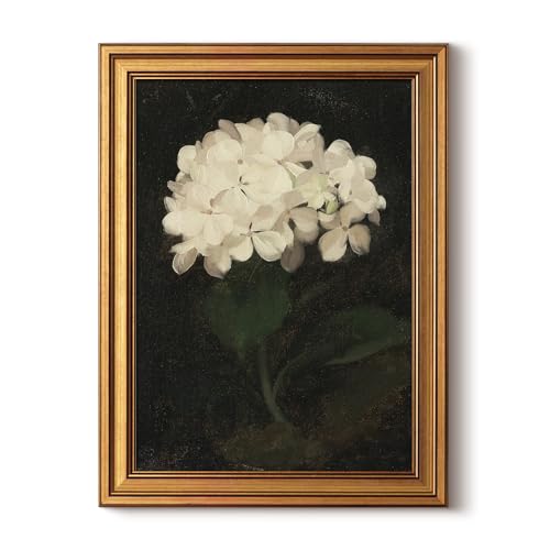 HUARCEY Gold Framed Vintage Wall Art: White Hydrangea by James Stuart Parker (12"x16") for Living Room, Bedroom, Kitchen & Office - color: White Hydrangea, size: 16"L x 12"W