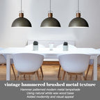 Large Pendant Light Fixtures, 15.7 Inch Vintage Wood Dome Chandelier Lamp, Hammered Matte Brushed Metal Pendant Lamp, Mid Century Gold Ceiling Hanging Light for Dining Room, Living Room Kitchen Island