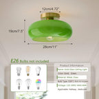 Green Ceiling Light - Mid Century Modern Flush Ceiling Light with Milk Glass Globe and Dark Green Lamp Shade in Brushed Brass for Dining Room - color: Flush-Green