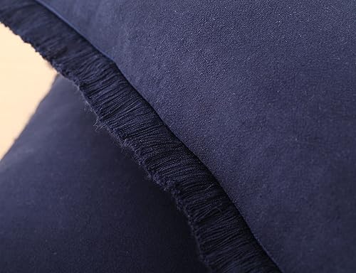 NUYECY Set of 2 Natural Linen Fringed Throw Pillow Covers,Navy Blue Neutral Decorative Pillowcase with Chic Tassel Burlap Boho Square Cushion Covers for Couch Sofa Farmhouse,18x18 inches - color: Navy Blue, size: 18" x 18" (Pack of 2)