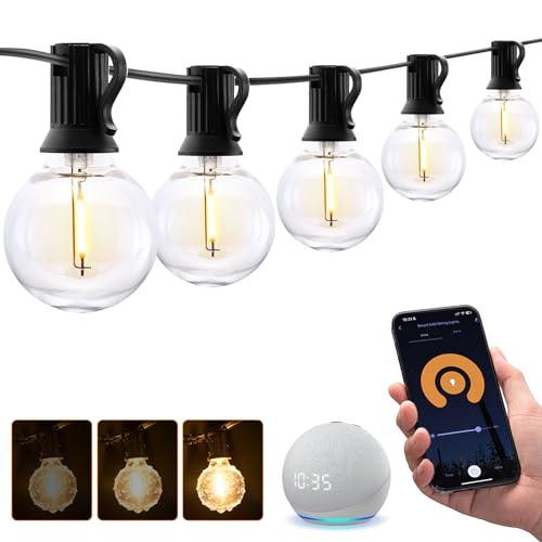 XMCOSY+ Smart Outdoor String Lights, 150Ft G40 Globe Patio Lights with 75 LED Bulbs, WiFi & APP Control, Work with Alexa, Extendable Waterproof Dimmable LED String Lights for Outside, Porch, Cafe - size: 150FT(75 Sockets)+Smart Controller